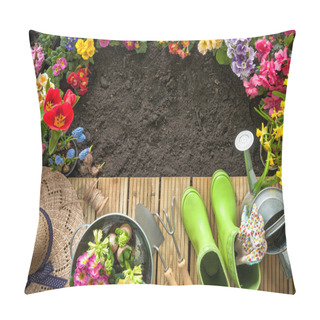 Personality  Gardening Tools And Flowers On The Terrace Pillow Covers