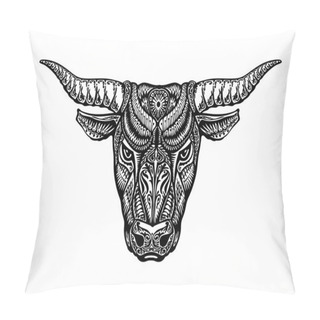 Personality  Ethnic Ornamented Bull, Ox Or Minotaur, Taurus. Vector Illustration Pillow Covers