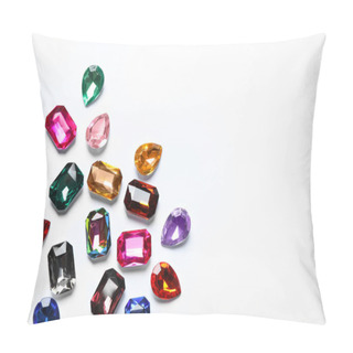 Personality  Different Beautiful Gemstones On White Background, Top View Pillow Covers