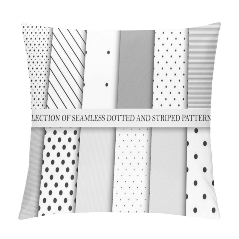 Personality  Collection of vector geometric seamless patterns. Simple dotted and striped textures - repeatable backgrounds. Black and white unusual design pillow covers