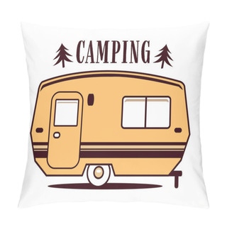 Personality  Retro Camper Trailer Caravan Silhouette Concept Vintage  Design Illustration Vector With Text Pillow Covers