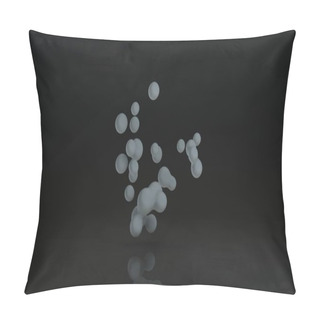 Personality  3D Rendering Of Luminous Droplets On A Black Background. Drops Of White Liquid In Space And Weightlessness Merge With Each Other. Abstract, Futuristic Design Isolated On Black, Reflective Background. Pillow Covers