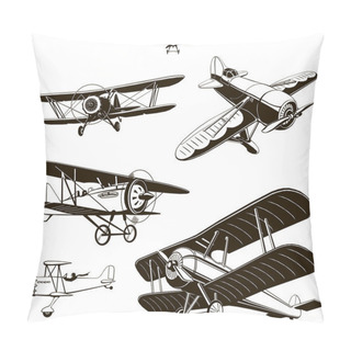 Personality  Vintage Biplanes Set Vector Black Old, Logo, Emblem, Label Pillow Covers
