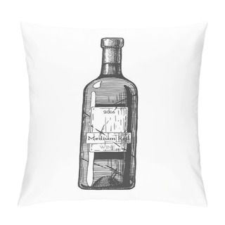 Personality  Wine Bottle. Illustration Of Medium Red Wine In Vintage Engraved Style. Isolated On White Background. Pillow Covers