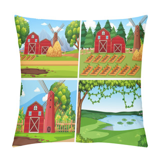 Personality  Set Of Farmland Landscape Illustration Pillow Covers