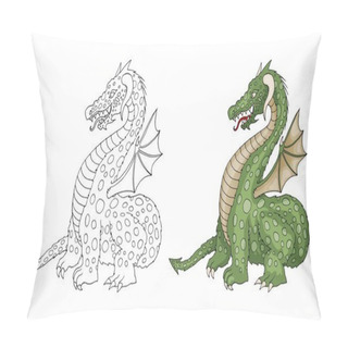 Personality  Vector Cartoon Funny Dragon With Horns And Wings Sticking Out Tongue Pillow Covers