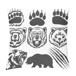 Personality  Bear, Footprint With Claw Scratches Vector Pillow Covers