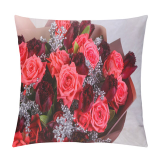 Personality  Fresh Roses Bouquet With Other Flowers Pillow Covers