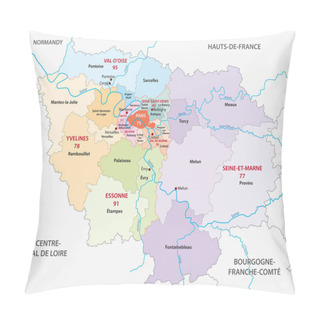 Personality  New Ile De France Administrative And Political Vector Map, France Pillow Covers