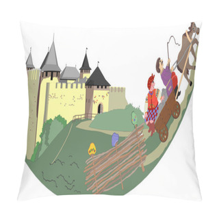 Personality  Khotyn Fortress, Ukraine. Vector Sketch Pillow Covers