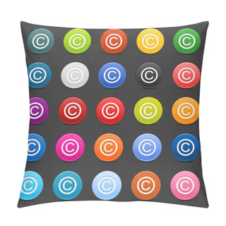 Personality  25 Satined Web 2.0 Button With Copyright Sign. Colorful Round Shapes With Shadow On Gray Background Pillow Covers