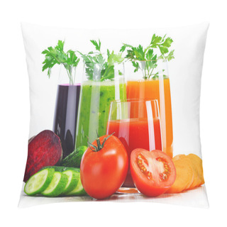 Personality  Glasses With Fresh Vegetable Juices Isolated On White Pillow Covers