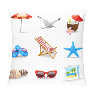 Personality  Realistic Summer Vacation Icons Pillow Covers