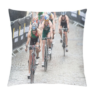 Personality  Triathletes In Heavy Rain With Joao Silva In Front On The Wet Co Pillow Covers