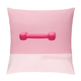 Personality  Pink Bright Dumbbell Levitating In Air On Pink Background Pillow Covers