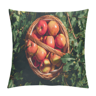 Personality  Red Apples In Wicker Basket On Apple Tree Leaves Pillow Covers