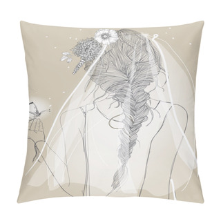 Personality  Cute Bride With A Veil And Braid Pillow Covers
