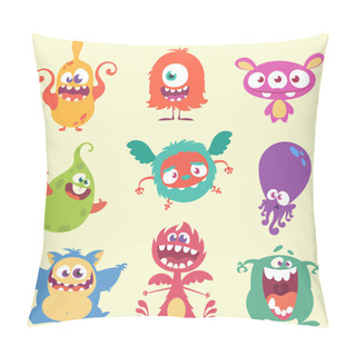 Personality  Cute Cartoon Monsters And Alien Character Icons Set. Halloween Vector Illustration Pillow Covers