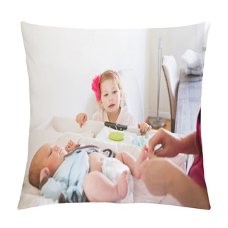 Personality  Mother And Daughter Changing Baby Diaper Pillow Covers