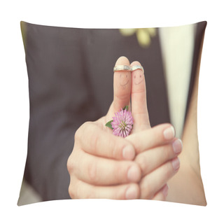 Personality  Wedding Rings On Her Fingers Painted With The Bride And Groom, F Pillow Covers