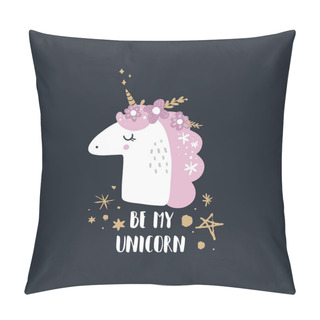 Personality  Cute Hand Drawn Unicorn Art. Pastel Colors. Good For Girl Prints, Birthday Invitations, Cards. Postcard With Magical Pony. Vector Illustration. Fairy Tale Theme, Doodle Style  Pillow Covers