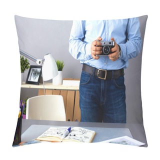 Personality  Cropped Image Of Photographer Retouching A Photo Pillow Covers