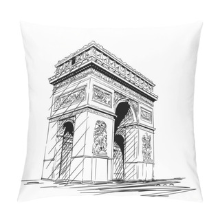 Personality  Sketch Of Arc De Triomphe In Paris, France, Hand Drawn Illustration Isolated Pillow Covers