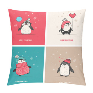 Personality  Cute Hand Drawn Penguins Set - Merry Christmas Greetings Pillow Covers