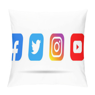Personality  Facebook, Instagram, Twitter, Youtube- Collection Of Popular Social Media Logo. Editorial Vector. Kyiv, Ukraine - January 19, 2020 Pillow Covers