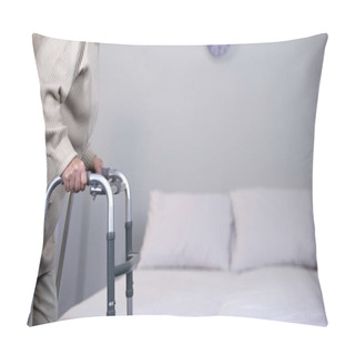 Personality  Old Woman With Frame, Trauma Rehabilitation, Joint Surgery, Physical Therapy Pillow Covers