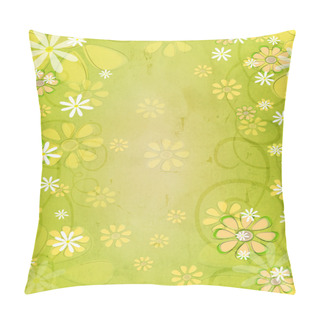 Personality  Spring White And Yellow Flowers Over Vintage Green Background Pillow Covers