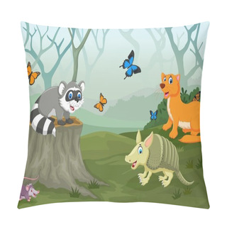 Personality  Funny Animal With Deep Forest Landscape Background Pillow Covers