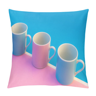 Personality Pink And Blue Coffee Cups On Coloured Background ,graphic Image With Bright Colours. Pillow Covers