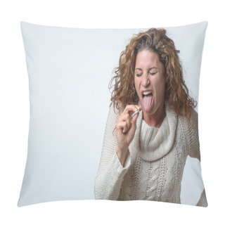 Personality  Attractive Young Woman Showing Her Distaste Pillow Covers