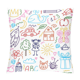 Personality  Childish Drawings Doodle Cute Vector Icons Collection Pillow Covers