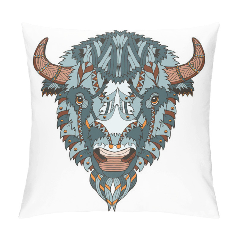 Personality  American buffalo head zentangle stylized, vector, illustration, freehand pencil, hand drawn, pattern. Zen art. Ornate vector. Lace. Coloring. pillow covers