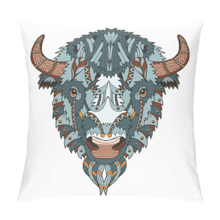 Personality  American Buffalo Head Zentangle Stylized, Vector, Illustration, Freehand Pencil, Hand Drawn, Pattern. Zen Art. Ornate Vector. Lace. Coloring. Pillow Covers