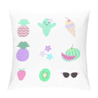 Personality  Set Of 9 Cute Vector Stickers In Summer Theme Pillow Covers