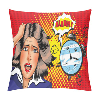 Personality  Vector Pop Art Panic Girl With Alarm Clock Pillow Covers