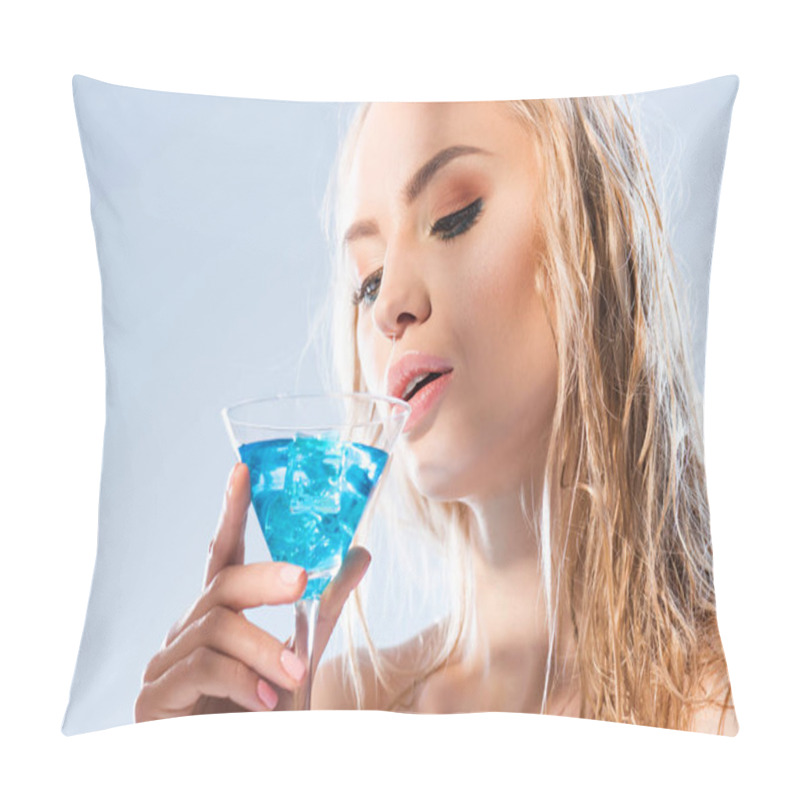 Personality  Woman With Cocktail Drink Pillow Covers
