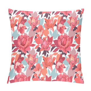 Personality  Vector Floral Seamless Pattern With Roses. Delicate Garden Flowers And Leaves In A Warm Color Scheme On A White Background. Pillow Covers
