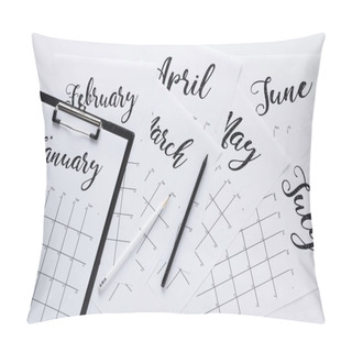 Personality  Flat Lay With Calendar, Notepad And Pencils Isolated On White Pillow Covers