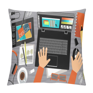 Personality  Flat Design Of Creative Office Workspace Pillow Covers
