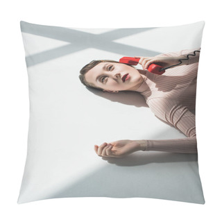 Personality  Girl With Vintage Phone Tube Pillow Covers