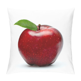 Personality  Ripe Red Apple With Green Leaf Isolated On White Pillow Covers