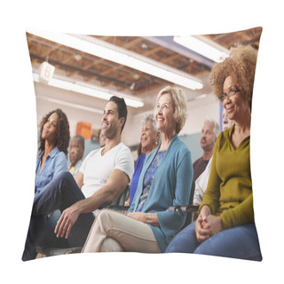 Personality  Group Attending Neighborhood Meeting In Community Center Pillow Covers