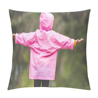 Personality  Kid In Raincoat With Outstretched Arms Pillow Covers