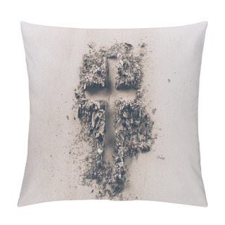 Personality  Top View Of Cross Shape From Ash On White Tabletop  Pillow Covers