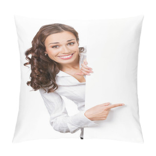 Personality  Business Woman Showing Blank Signboard Pillow Covers