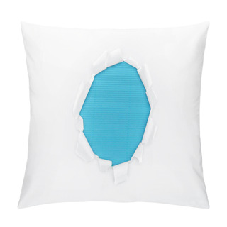 Personality  Torn Hole In White Textured Paper On Blue Striped Background  Pillow Covers